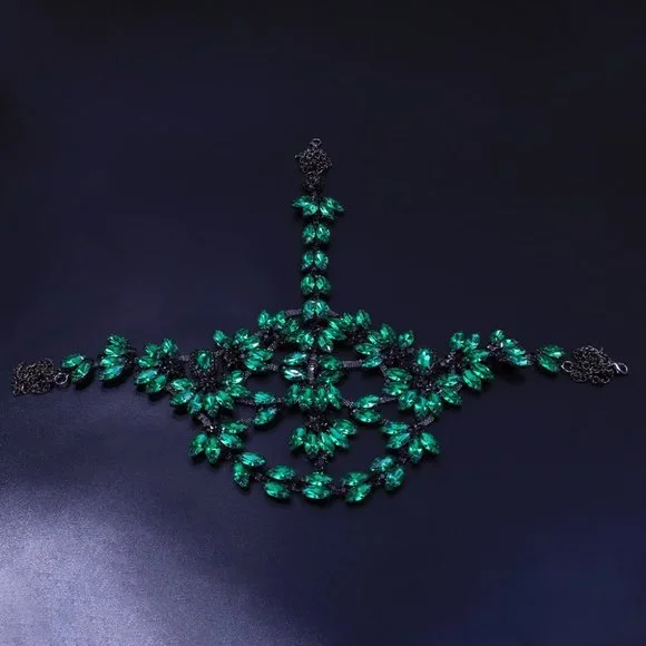 Green Crystal Face Mask Halloween Mask Women Masquerade Rhinestone Face Jewelry - Picture 5 of 7